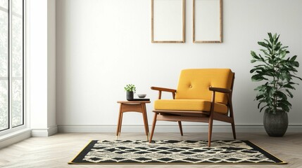 Cozy Living Room Setup with Yellow Chair and Decorative Elements