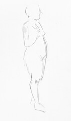 hand- rawn sketch of standing female model