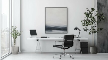 Modern Minimalist Office with Stylish Furniture and Abundant Natural Light