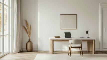 Serene Modern Workspace with Minimalist Design and Natural Light