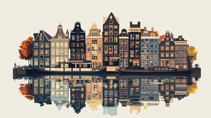 Fototapeta premium Colorful European buildings reflecting in serene water landscape