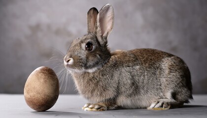 Obraz premium easter bunny rabbit with egg on grey heritage