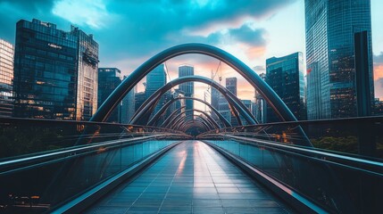 Obraz premium Modern Bridge with Cityscape in Background at Sunset Reflection