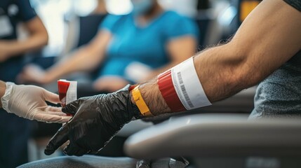 Blood Donation Event with Healthcare Professional and Donor Interaction