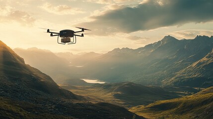 Fototapeta na wymiar Drone Delivery Over Majestic Mountain Landscape