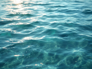 Fototapeta premium Calm, serene, ocean, waves, sunlight, horizon, blue, water
