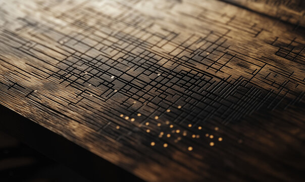 A Scatter Plot on a Wooden Surface with Nature-Inspired Elements, Creating a Beautiful Blend of Data and Nature
