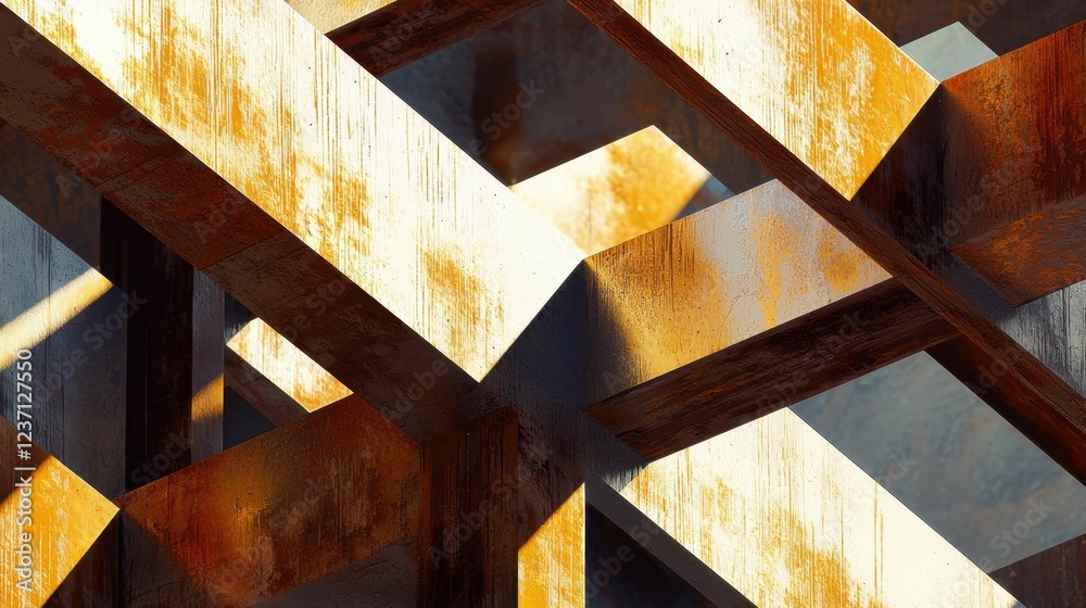 Poster abstract metal structure with rust and light in geometric patterns