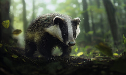 Obraz premium A Badger Digging Diligently in the Woods, Capturing the Hard Work and Persistence of Nature’s Creatures