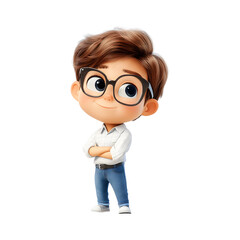 Cartoon Character with Glasses and White Shirt Isolated on Transparent Background