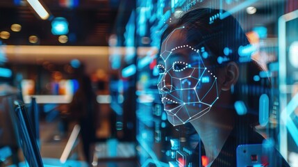 Facial Recognition Technology at High-Tech Retail Counter for Secure Payment Transactions