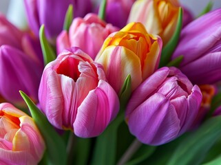Fototapeta premium Stunning spring floral image featuring a vibrant close-up of a fresh tulip bouquet, perfectly isolated on white