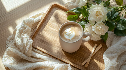 Morning coffee and roses. A peaceful and serene start to the day.