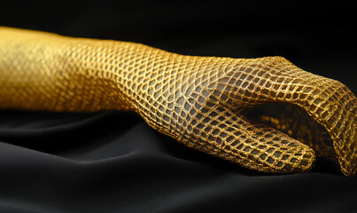 Fototapeta premium Striking Gold Mesh Sleeve with a Woven Crosshatch Pattern, Showcasing a Sleek and Modern Design Element