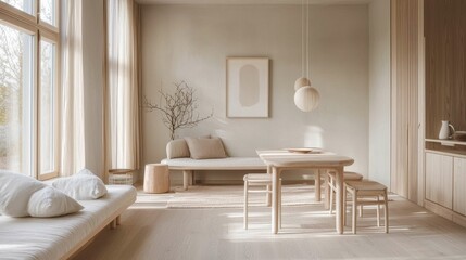 Modern Minimalist Interior with Natural Light and Soft Decor