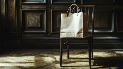 Brown Paper Bag on Wooden Chair in Dimly Lit Vintage Room