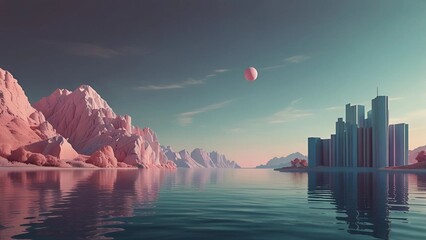 Surreal sunset over lake