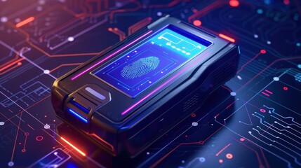 Sleek Biometric Payment Terminal with Glowing UI for Secure Transactions