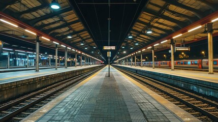 Fototapeta premium Train Station Platform with Empty Tracks and Modern Architecture