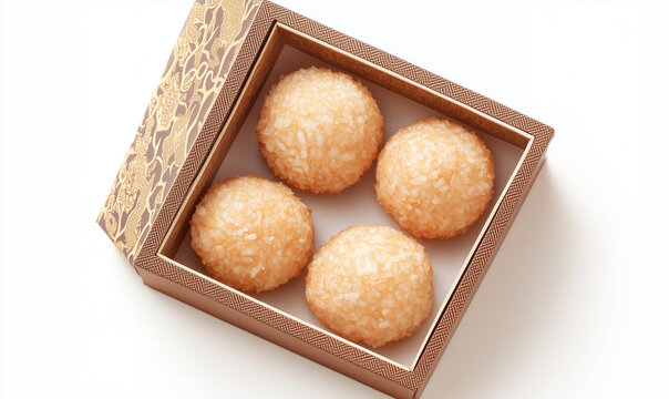 Kue Cubir Box Open Inside with Deep-Fried Glutinous Rice Cake, Offering a Crispy and Sweet Delight