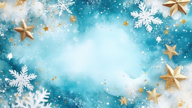 Hand-Drawn Snowflakes with Golden Stars on Pastel Background
