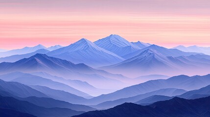 Serene Blue Mountains Under a Pink Sky