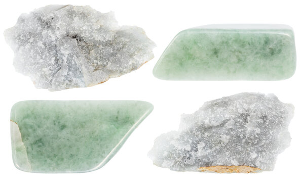 various samples of raw jadeite minerals isolated