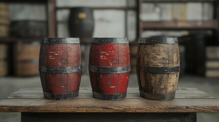 Naklejka premium Rustic Wooden Barrels in a Vintage Storage Setting