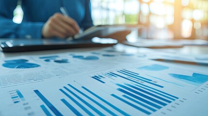 Businessperson reviewing financial data charts and graphs