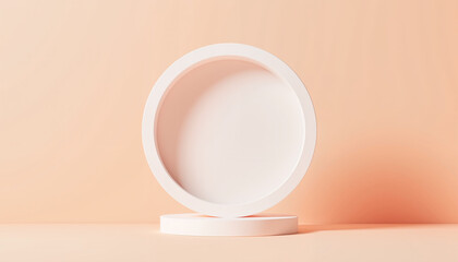 Minimalistic white plates on soft peach background