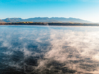 Liptov region with Tatras mountains around. Liptovska mara dam landspace.