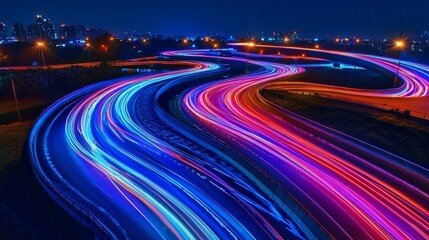 Night Cityscapes Vibrant Highway Light Trails Abstract Photography