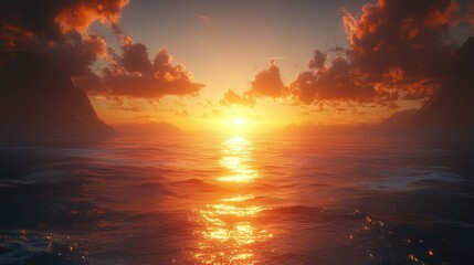 Fiery Sunset Over the Ocean: A Breathtaking Panorama