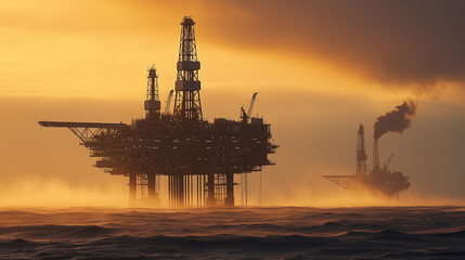 Obraz premium Major offshore oil and gas fields are criticized for its significant climate impact, highlighting the environmental effects of offshore drilling facilities.