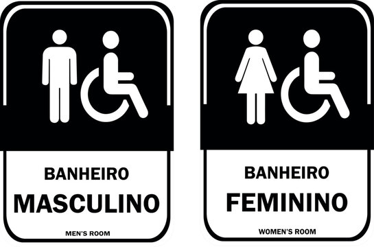 Placa para Banheiros Masculino e Feminino. Estilo Moderno. Nos Tons Preto e Branco.