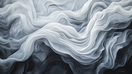 Obraz premium Abstract texture featuring flowing lines of white and gray materials in a wave-like pattern, highlighting artistic depth and elegance. Sculptural Depth. Illustration