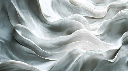 Abstract texture featuring flowing lines of white and gray materials in a wave-like pattern, highlighting artistic depth and elegance. Sculptural Depth. Illustration