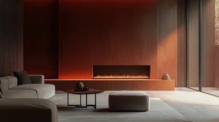 Modern Living Room with Fireplace and Warm Color Palette