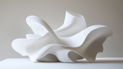 Abstract white sculptural form with swirling, organic curves and flowing lines creating a sense of depth and movement. Sculptural Depth. Illustration