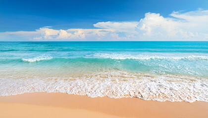 sea beach and soft wave of blue ocean summer day and sandy beach background