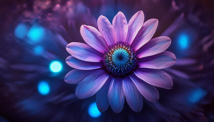 Obraz premium a purple flower with blue halos in atextured heritage