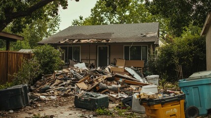 Debris and Clutter Surrounding a House During Renovation Process