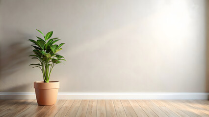 Fototapeta premium Plant in pot on wooden floor in room