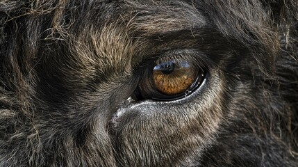 Close-Up View of a Dog's Eye with Textured Fur and Reflections