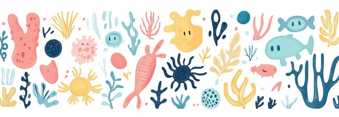 A variety of microorganisms and bacteria in different styles. AI generated image