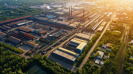 Obraz premium Aerial View of Industrial Complex Surrounded by Lush Greenery