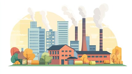 Obraz premium Industrial Cityscape Showing Factories and Skyscrapers