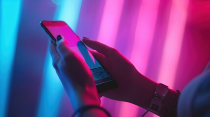 Hands Scanning QR Code for Payment Against Modern Sleek Background