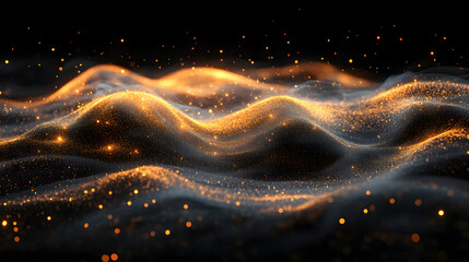 Luxurious golden light trails with sparkling dust in motion