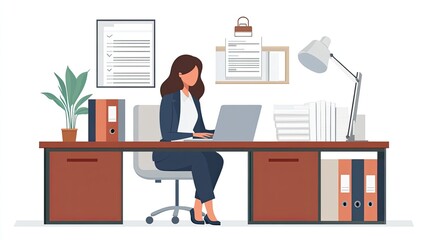 Businesswoman Working at Her Desk on Laptop